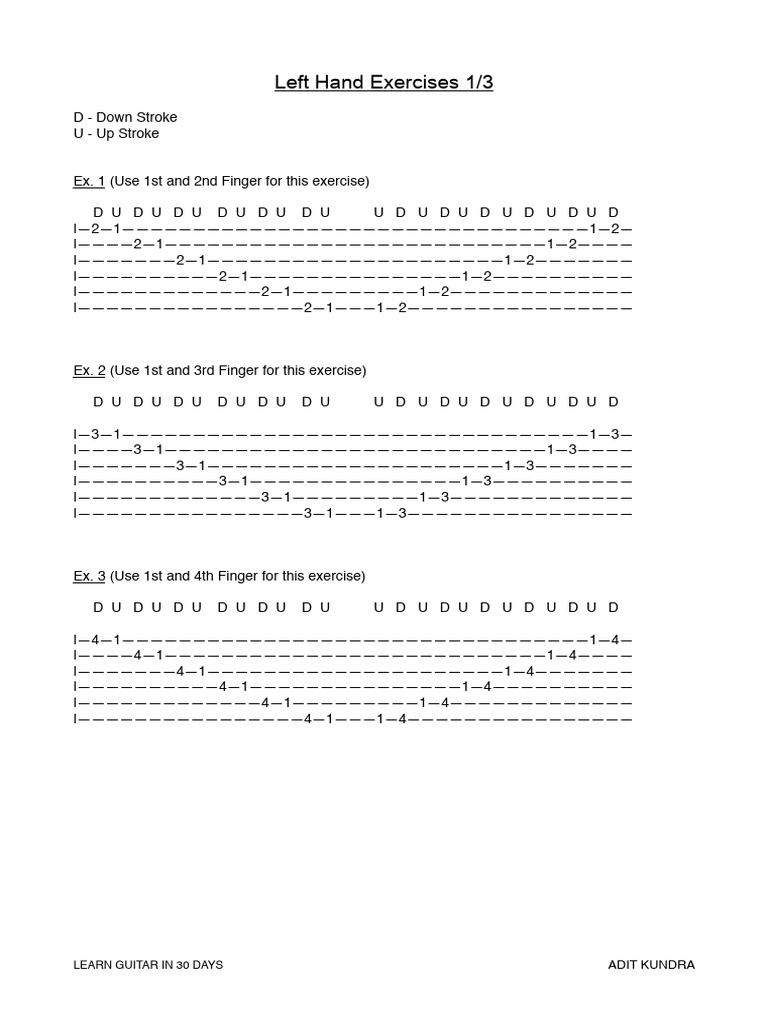 Left Hand Guitar Exercises Guide | PDF