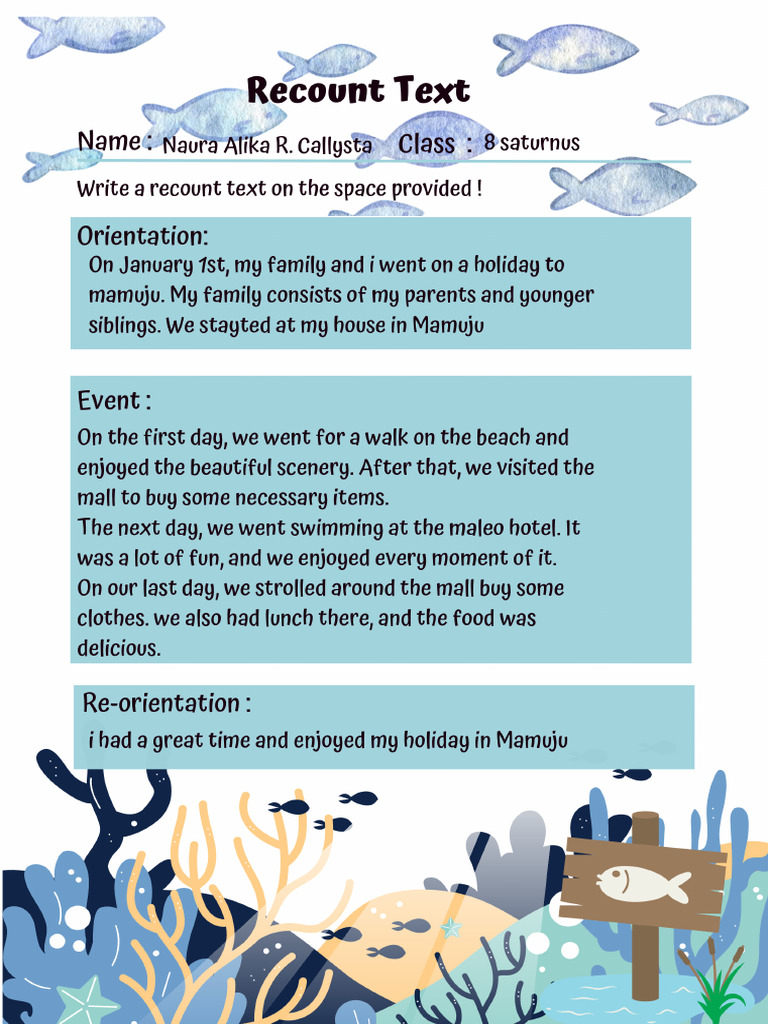 Purple Illustrative Recount Text Worksheet | PDF