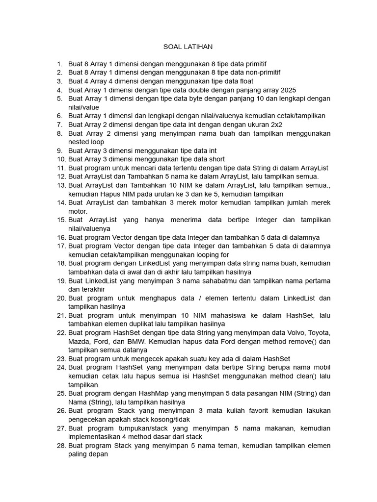 Latihan Pemrograman Array dan Koleksi | PDF