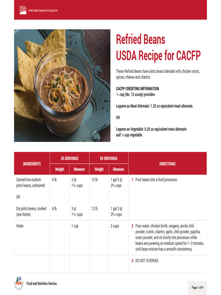 USDA Refried Beans Recipe for CACFP | PDF | Bean | Coriander