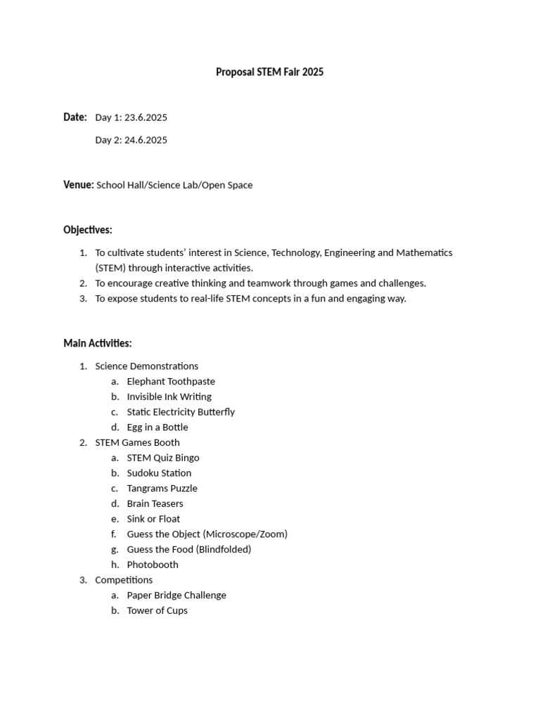 STEM Fair 2025 Proposal Overview | PDF