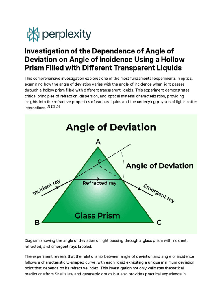 Angle of Deviation in Hollow Prism Experiment | PDF | Optics ...