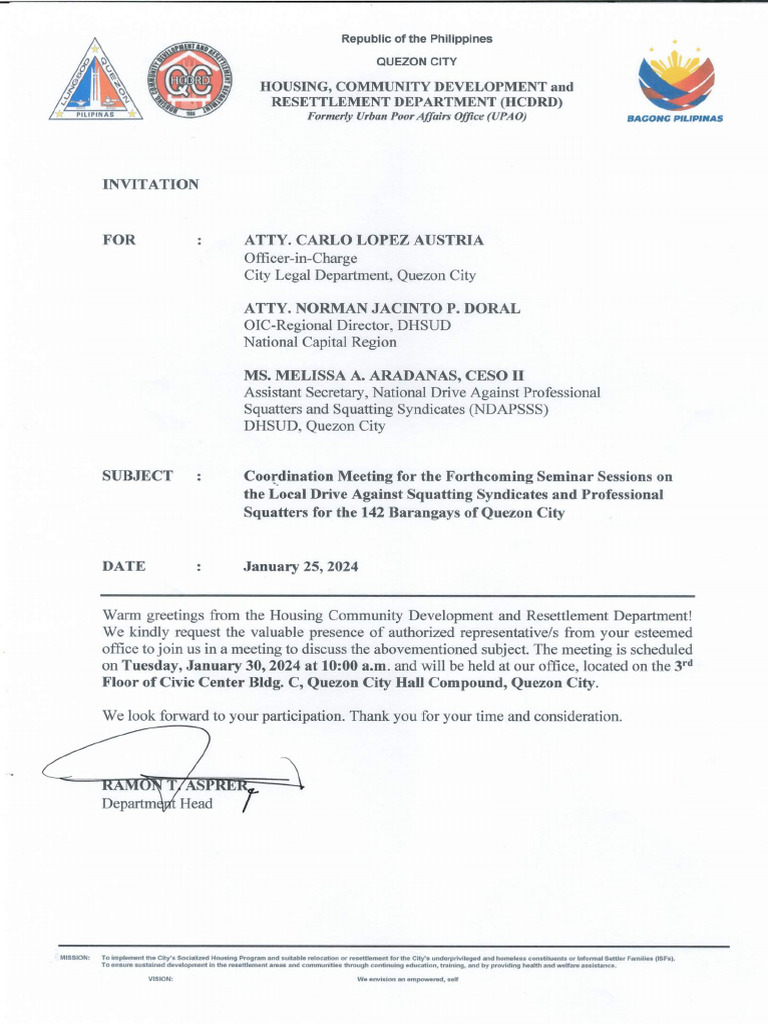 Invitation Letter QC HCDRD | PDF