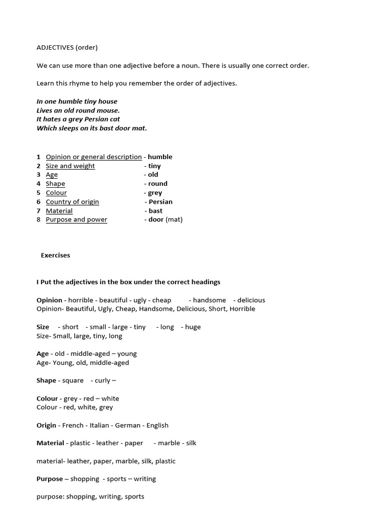 Order of Adjectives Explained | PDF | Adjective