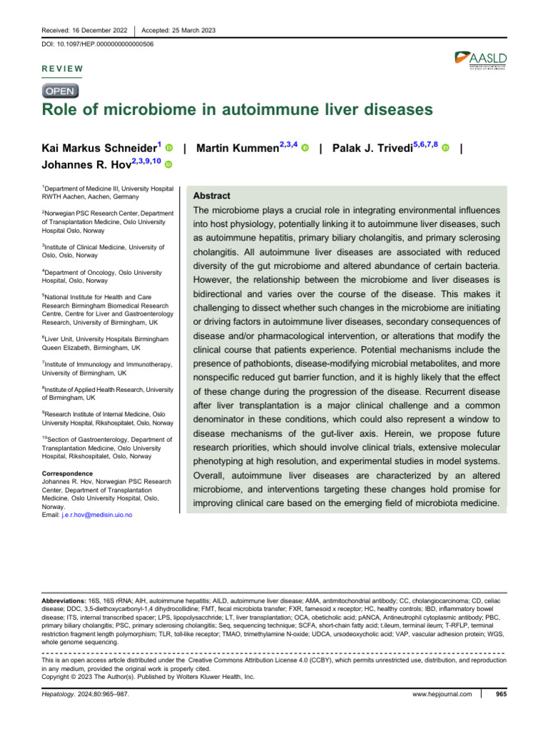 Role of Microbiome in Autoimmune Liver Diseases.23 | PDF | Microbiota ...