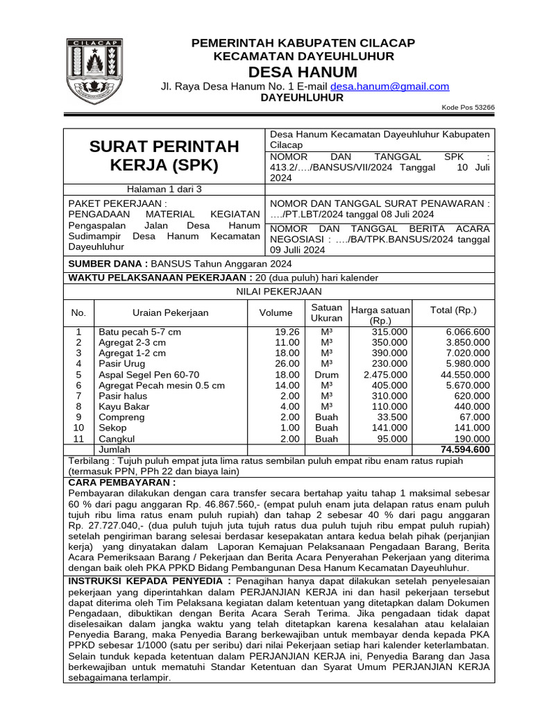 SPK Pengadaan Material Pengaspalan Jalan | PDF