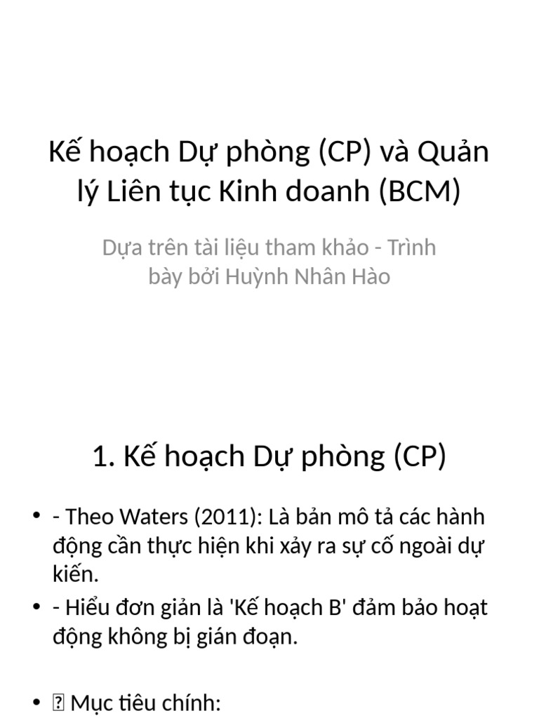 Ke Hoach Du Phong Va BCM | PDF