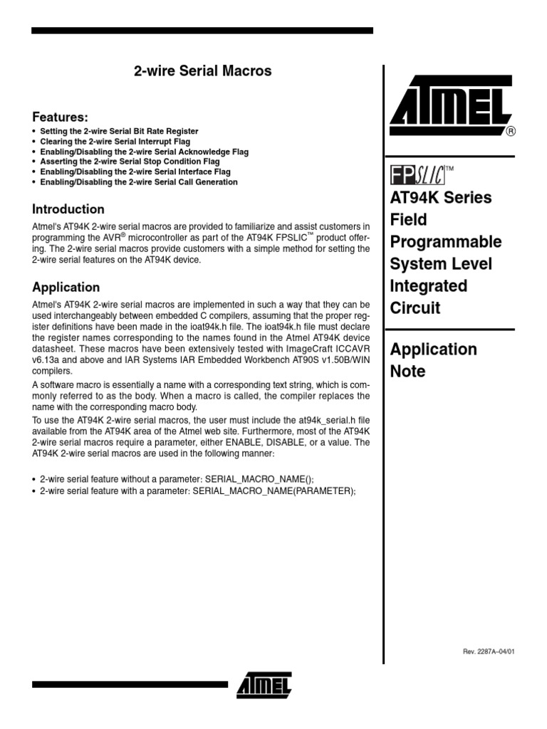 AT94K 2-Wire Serial Macros Guide | PDF | Bit | Computer Engineering