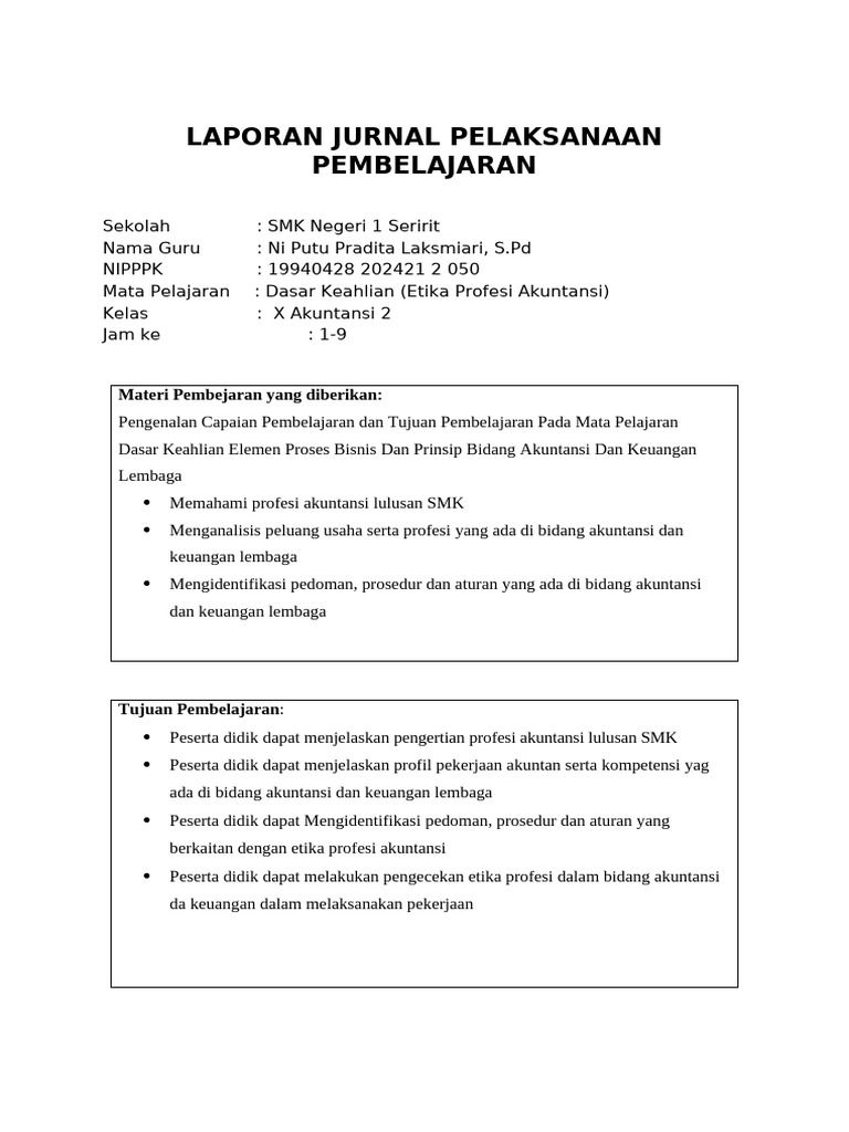 Laporan Jurnal Pembelajaran September | PDF