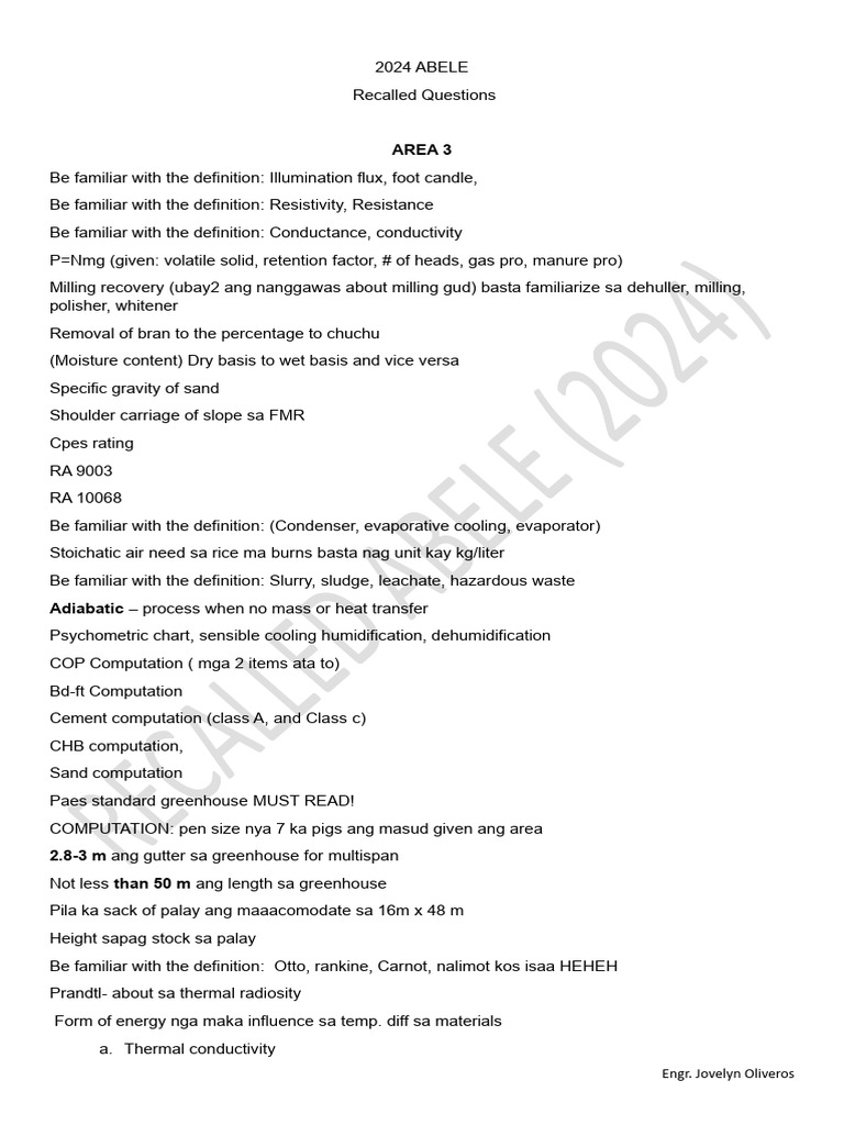 2024 ABELE Recalled Questions Overview | PDF | Heat