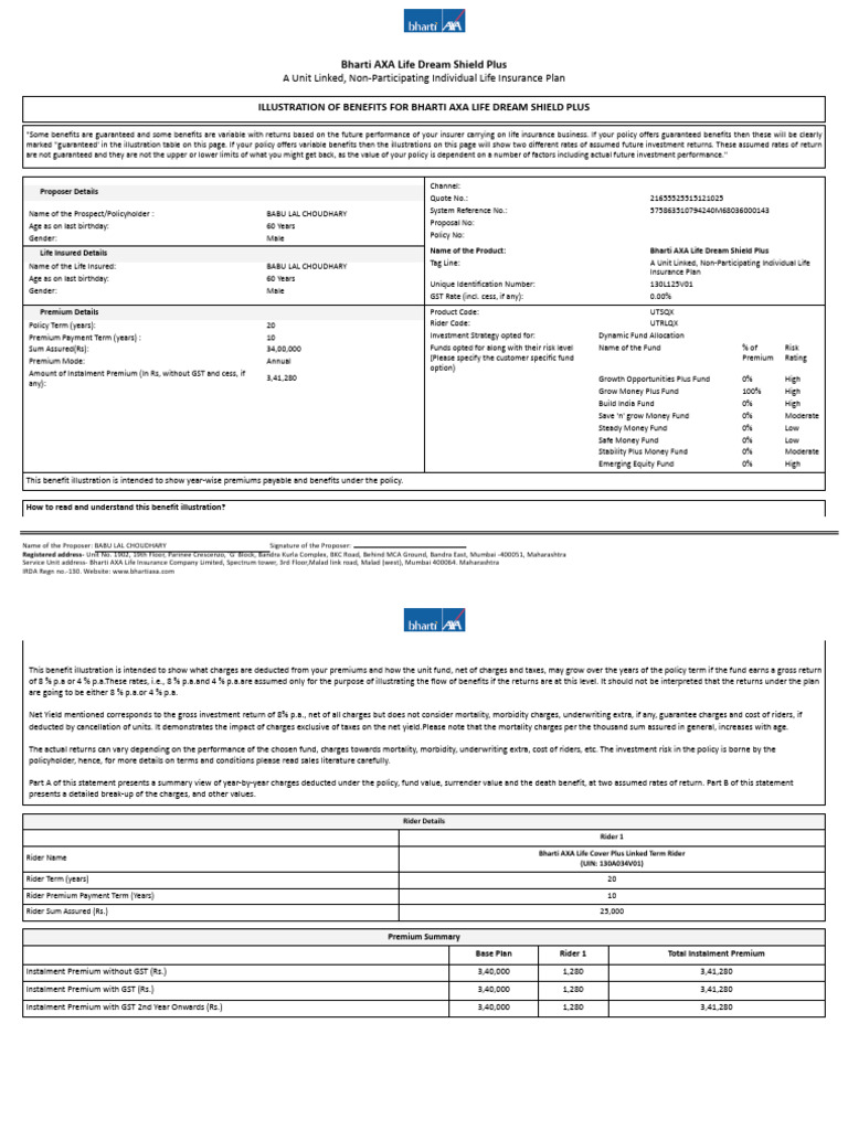 Bharti AXA Life Dream Shield Plus Overview | PDF | Insurance | Life ...