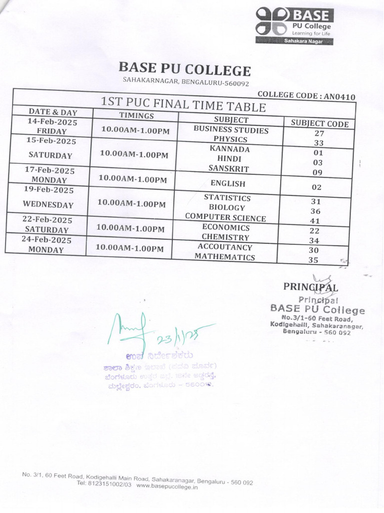 Final Theory Time Table | PDF