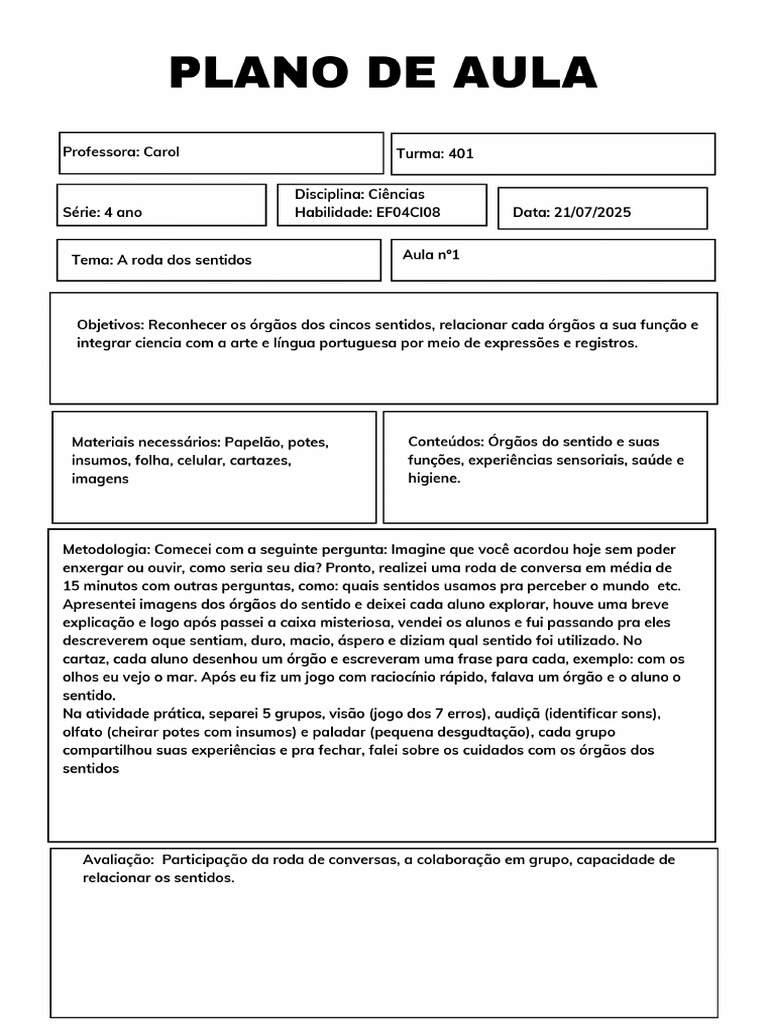 Em Branco Formato para Impressão Simples Plano de Aula PDF | PDF