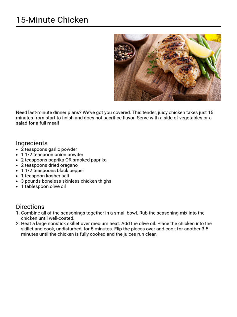 Quick 15-Minute Chicken Recipe | PDF
