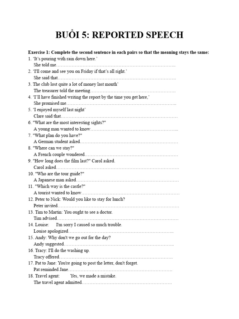 Reported Speech Exercises and Answers | PDF