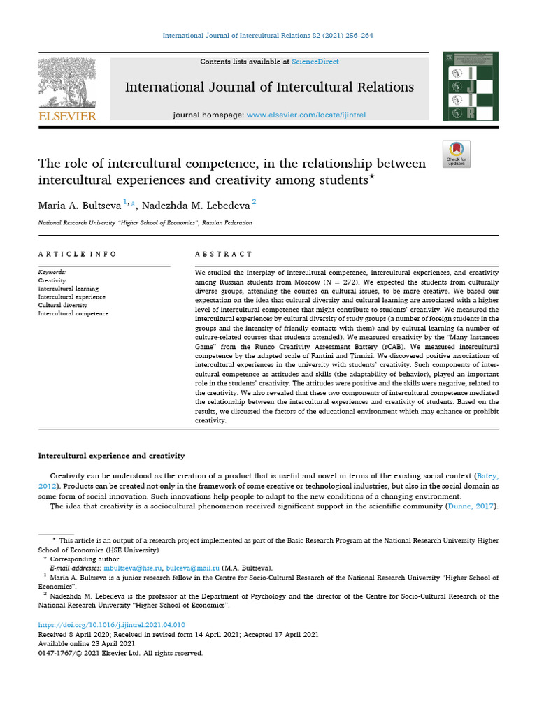 Bultseva & Lebdeva (2021) - The Role of Intercultural Competence in ...