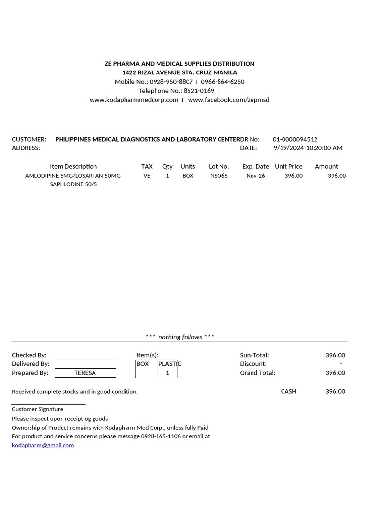 ZE Pharma Medical Supplies Invoice | PDF