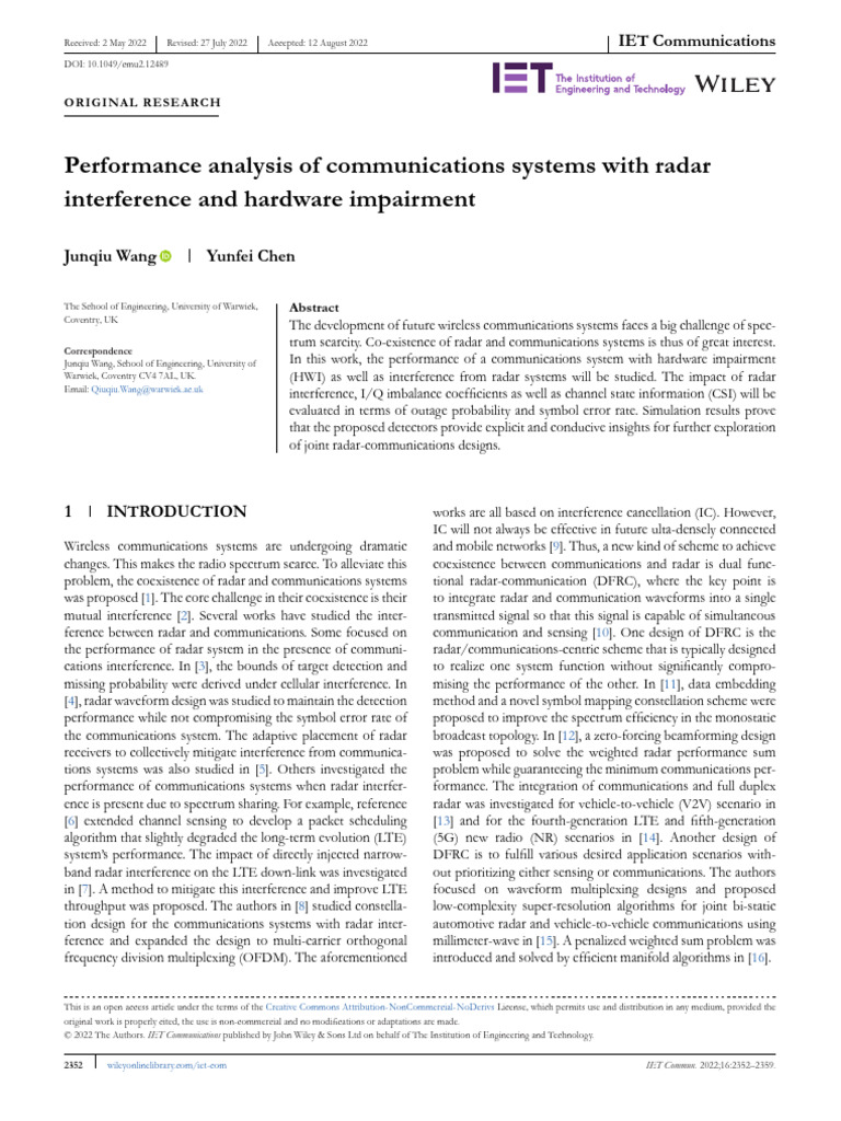 Radar Interference in Communication Systems | PDF | Radar | Detector ...