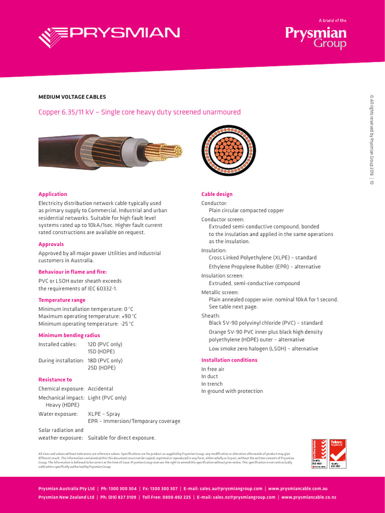 Medium Voltage Copper Cables Specifications | PDF | Insulator ...