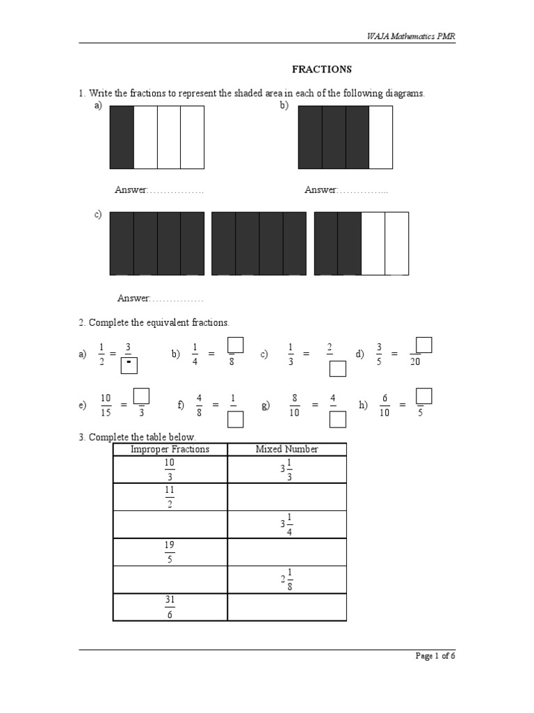 PMR Mathematics: Fractions Practice | PDF