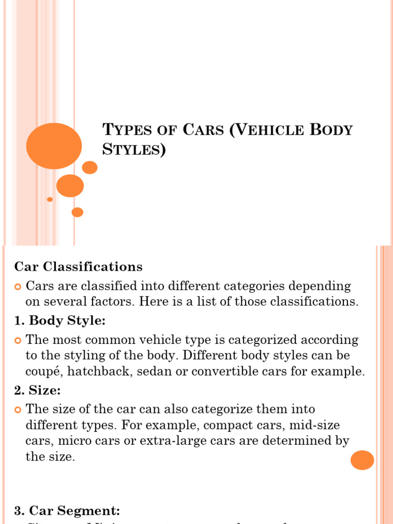 Types of Cars and Their Classifications | PDF | Pickup Truck | Trunk (Car)