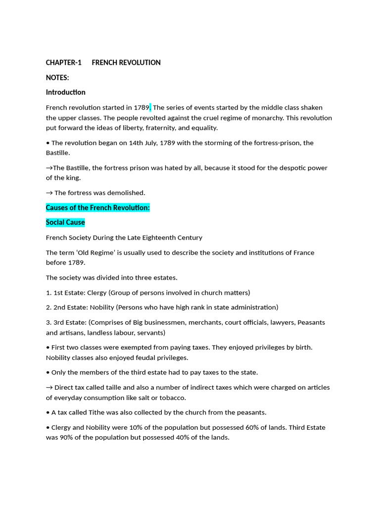 FRENCH - REVOLUTION - NOTES Allen Fitjee PW Aakash Poe Xmhs. | PDF ...