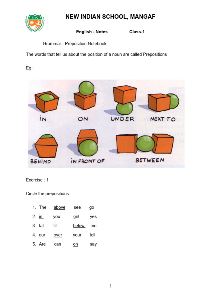 English - Prepositions, Verbs Notes | PDF