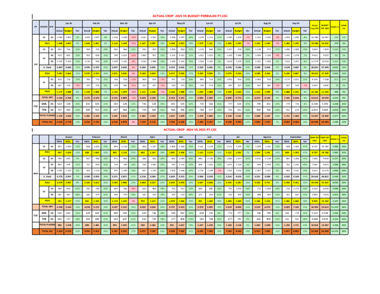 Actual Crop 2025 Vs Budget Perbulan PT - csc-1 | PDF