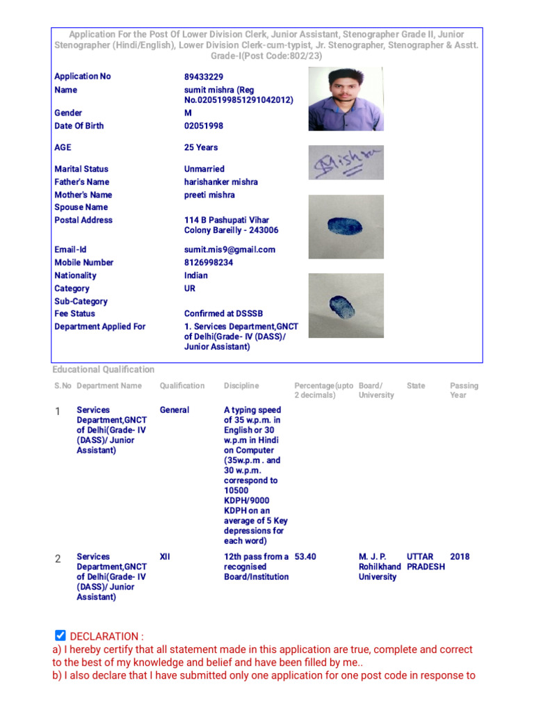 DSSSB Application Form 2024 Services Department | PDF | Justice | Crime ...