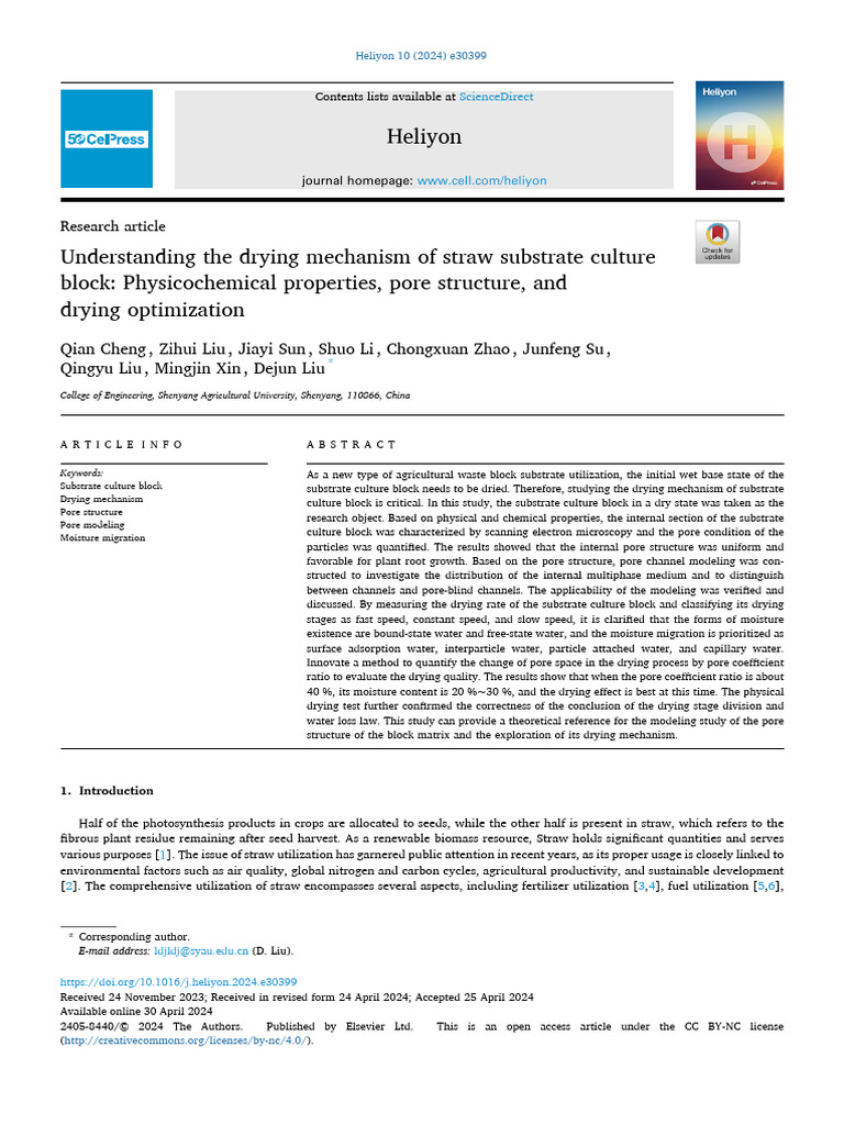 Drying Mechanism of Straw Substrate Blocks | PDF | Porosity | Soil