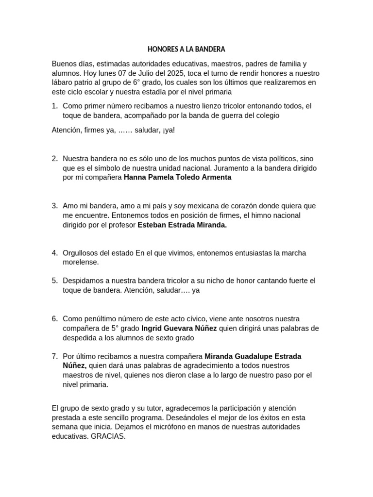 Honores a la Bandera en Primaria | PDF