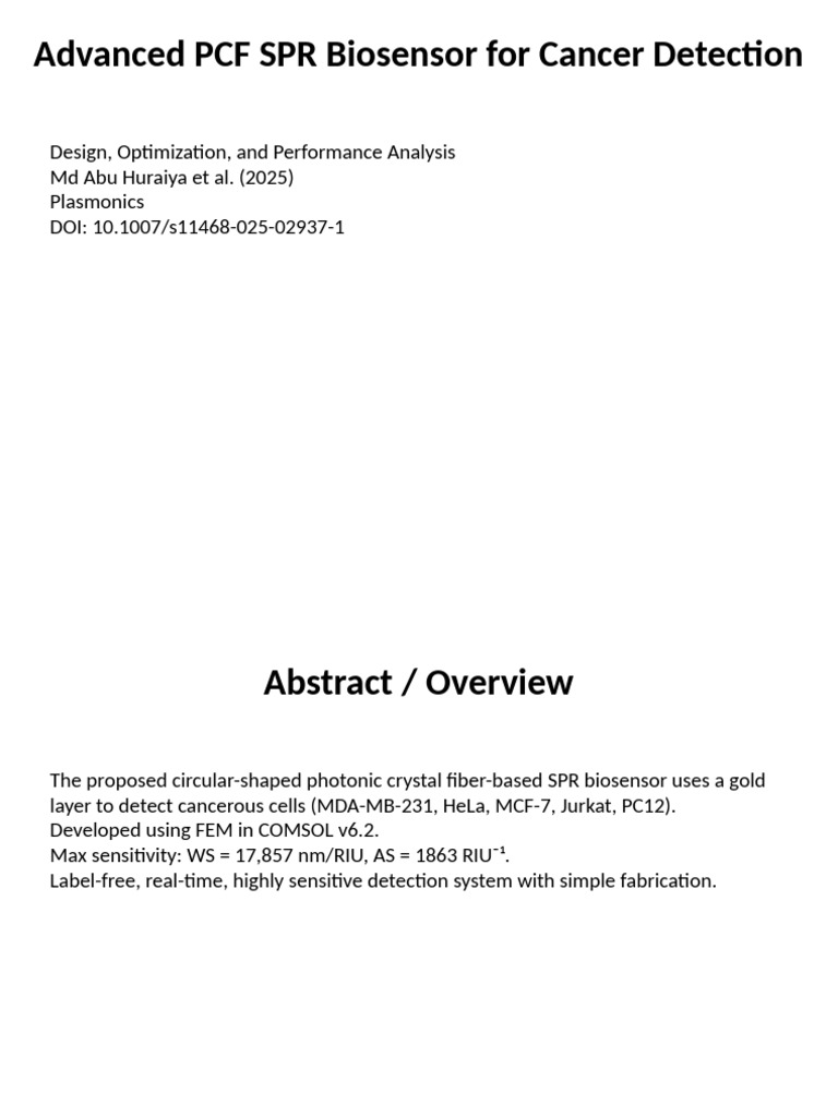 Advanced SPR Biosensor for Cancer Detection | PDF | Biosensor | Surface ...