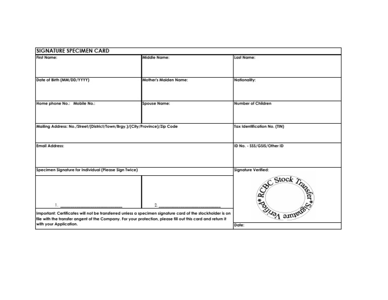 Individual Specimen Signature Card | PDF