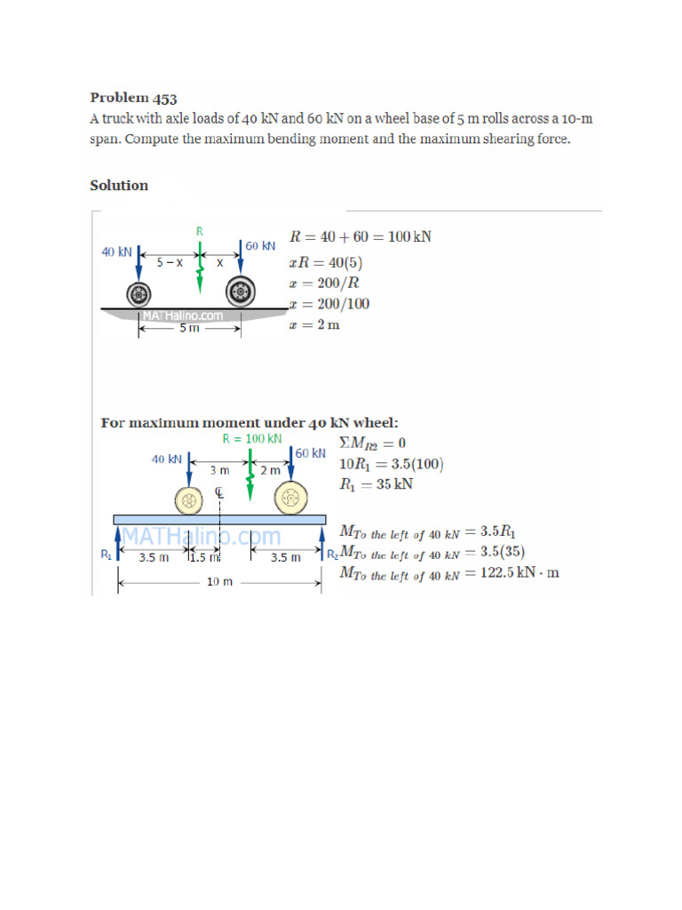 Solution to Problem 453: Moving Loads | PDF