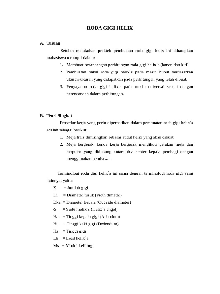 Panduan Pembuatan Roda Gigi Helix | PDF