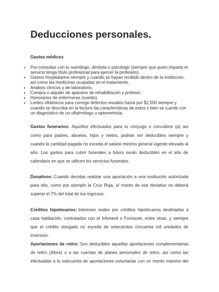 Deducciones Personales y Gastos Permitidos | PDF | Seguro