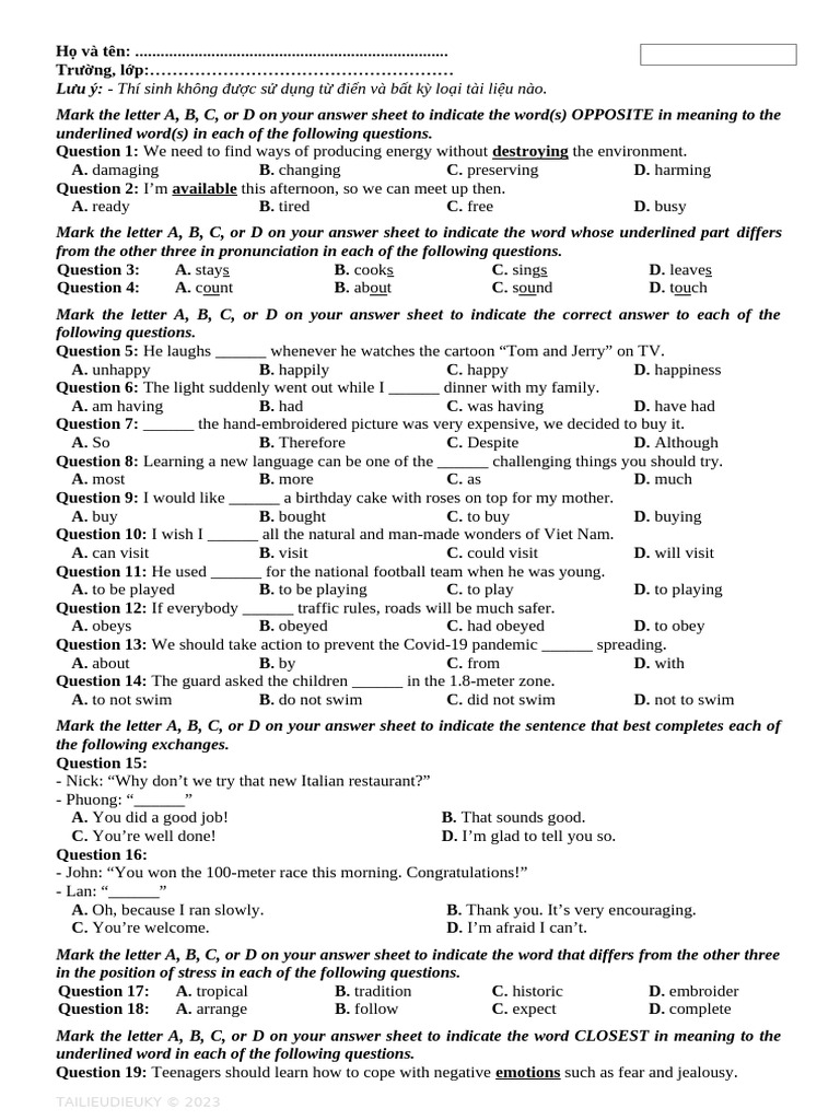 English Language Test Practice | PDF
