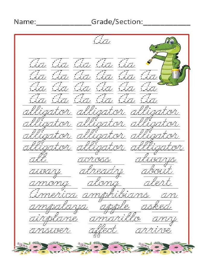 Cursive Exercises A-D | PDF