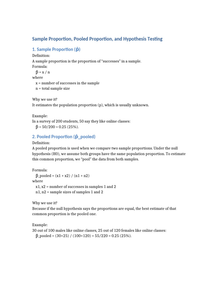 Sample and Pooled Proportions | PDF | Sampling (Statistics) | Sample ...
