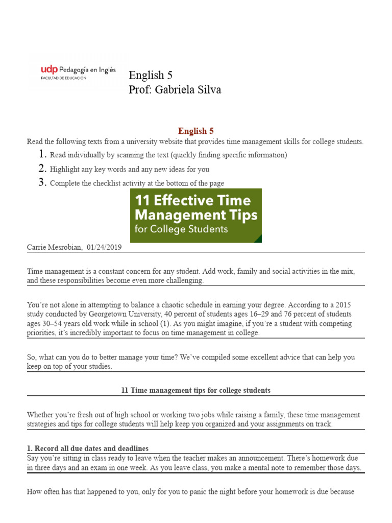 Class+01+ +11+Effective+Tips+for+Time+Management+ +2024 | PDF ...