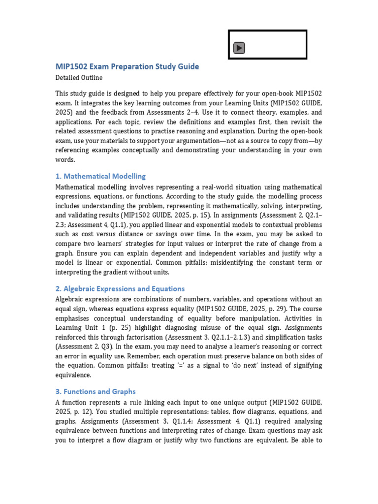 MIP1502 Exam Study Guide Overview | PDF | Equations | Mathematics