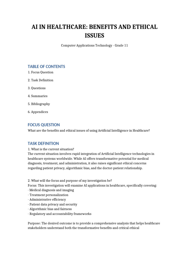 AI in Healthcare: Benefits & Ethics | PDF | Artificial Intelligence ...