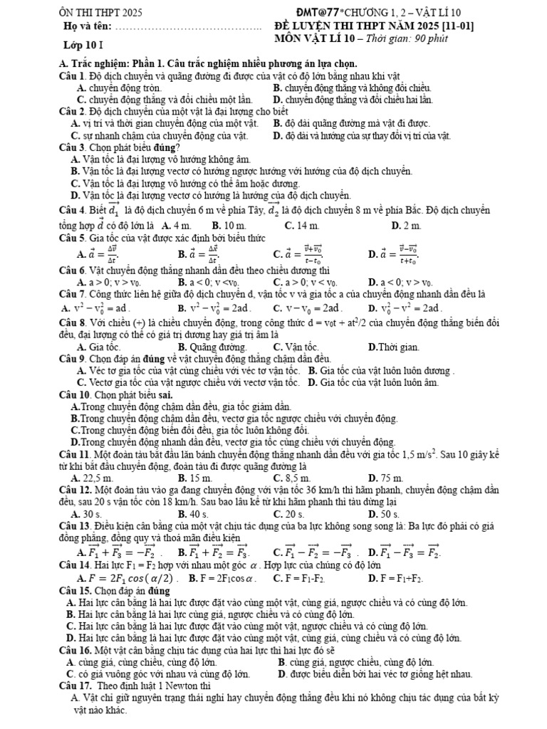 ĐỀ LUYỆN THI - CÓ PHẦN TỰ LUẬN 10 I | PDF