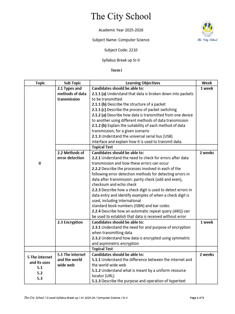 O Level Computer Science Syllabus 2025-26 | PDF | World Wide Web ...