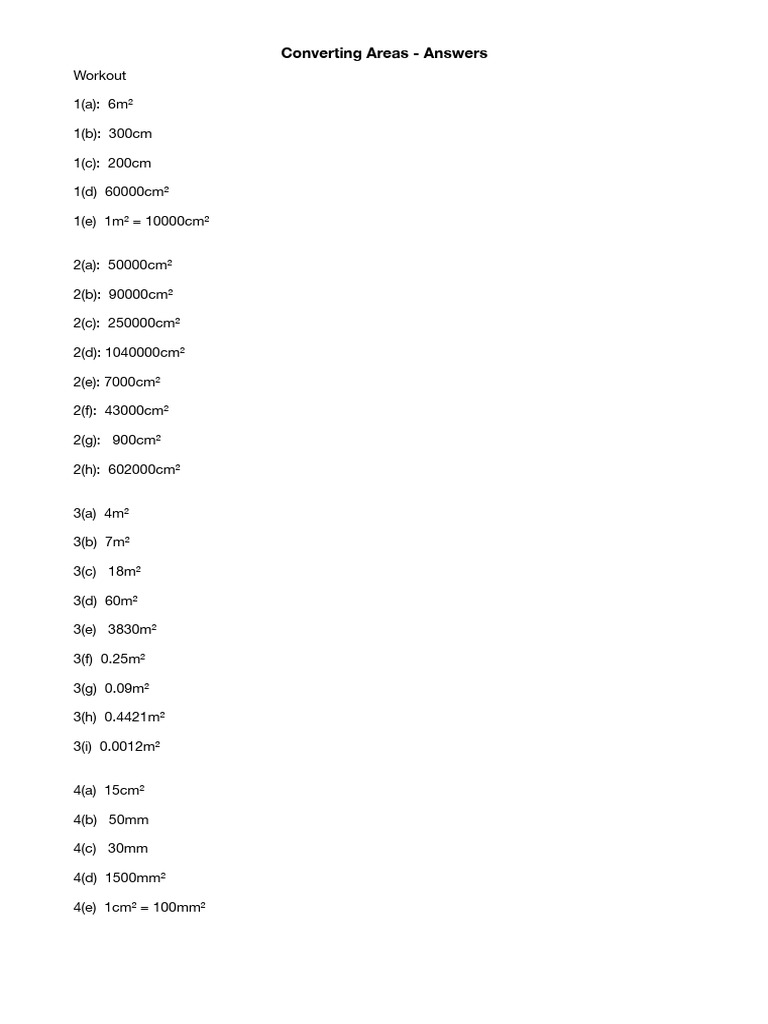 Area Conversion Calculations and Answers | PDF