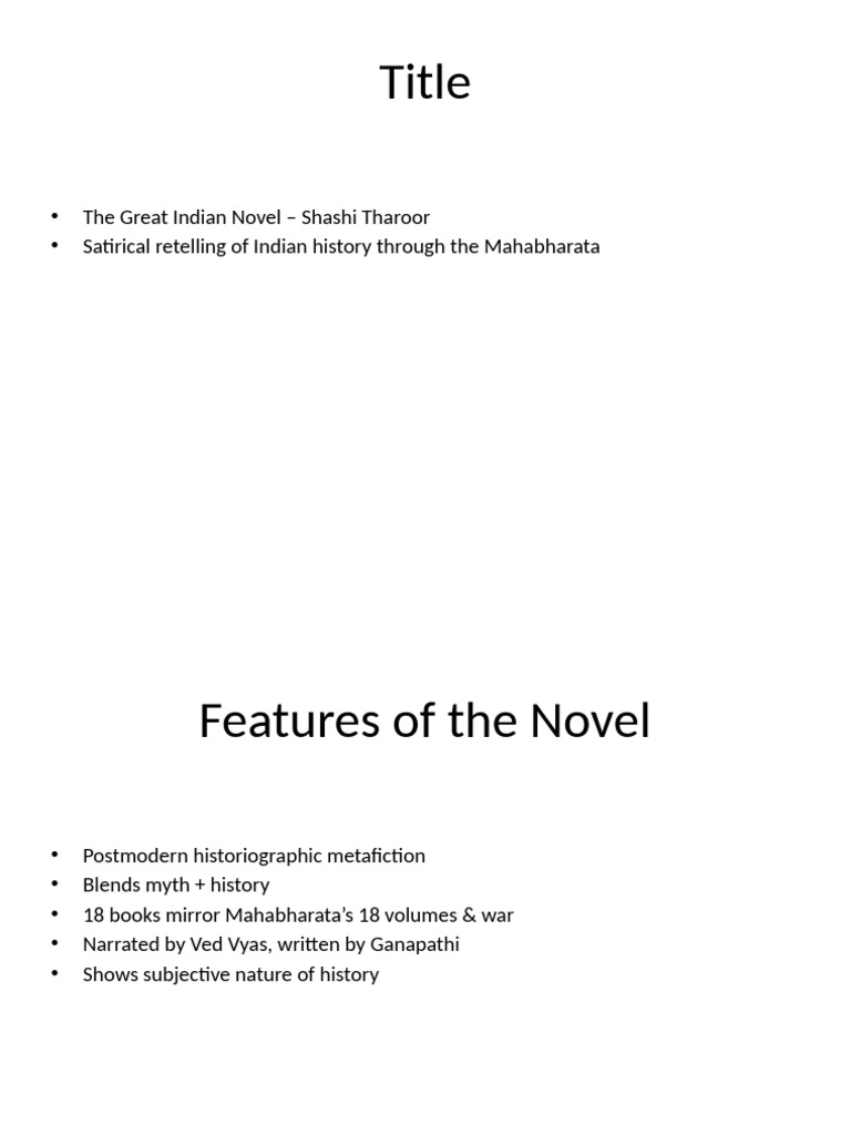 The Great Indian Novel Overview | PDF