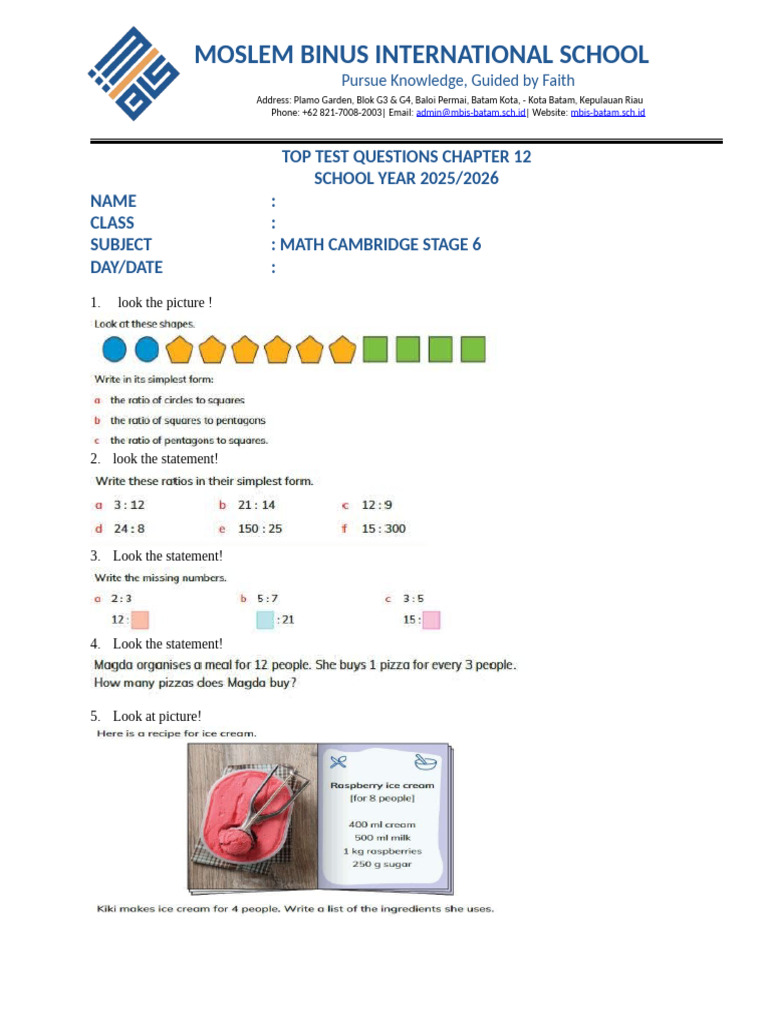 MBIS Math Test Questions 2025/2026 | PDF