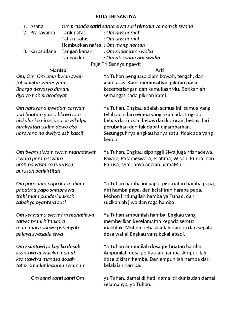 Mantram Tri Sandya dan Panca Sembah | PDF