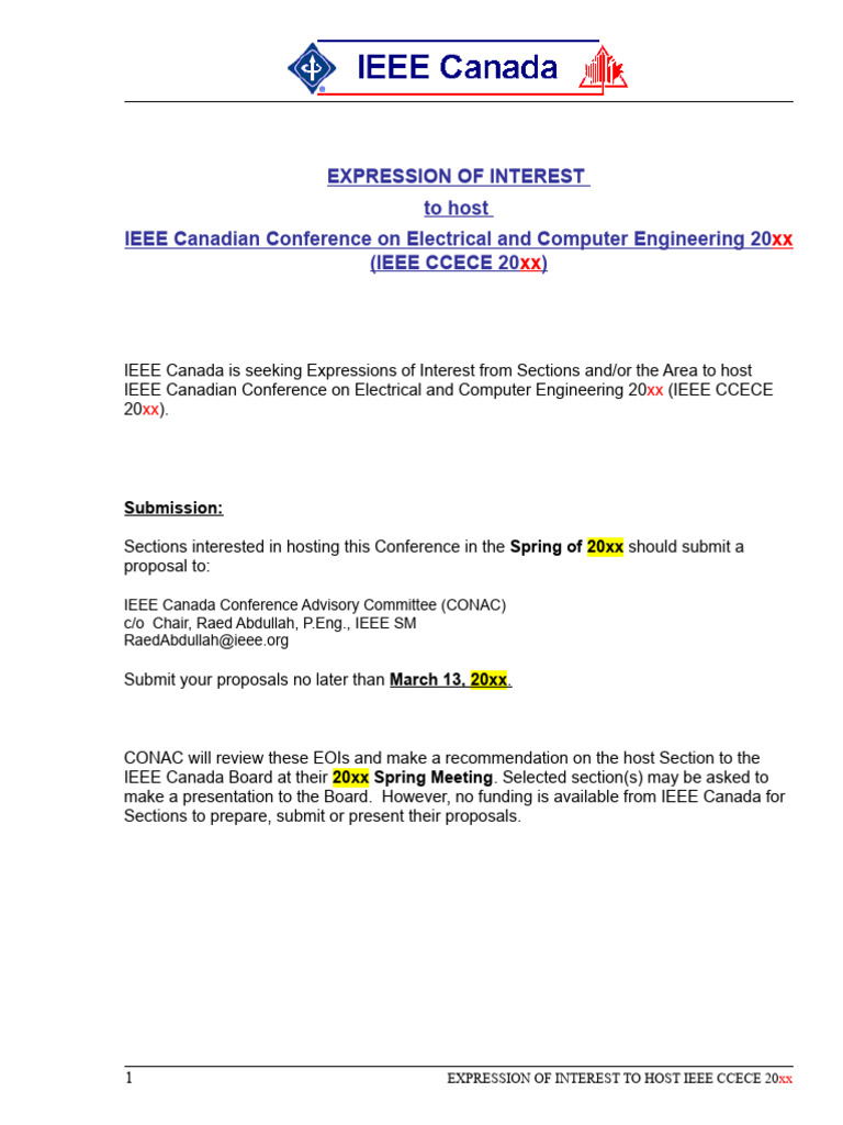 Host IEEE CCECE 20xx: EOI Guidelines | PDF