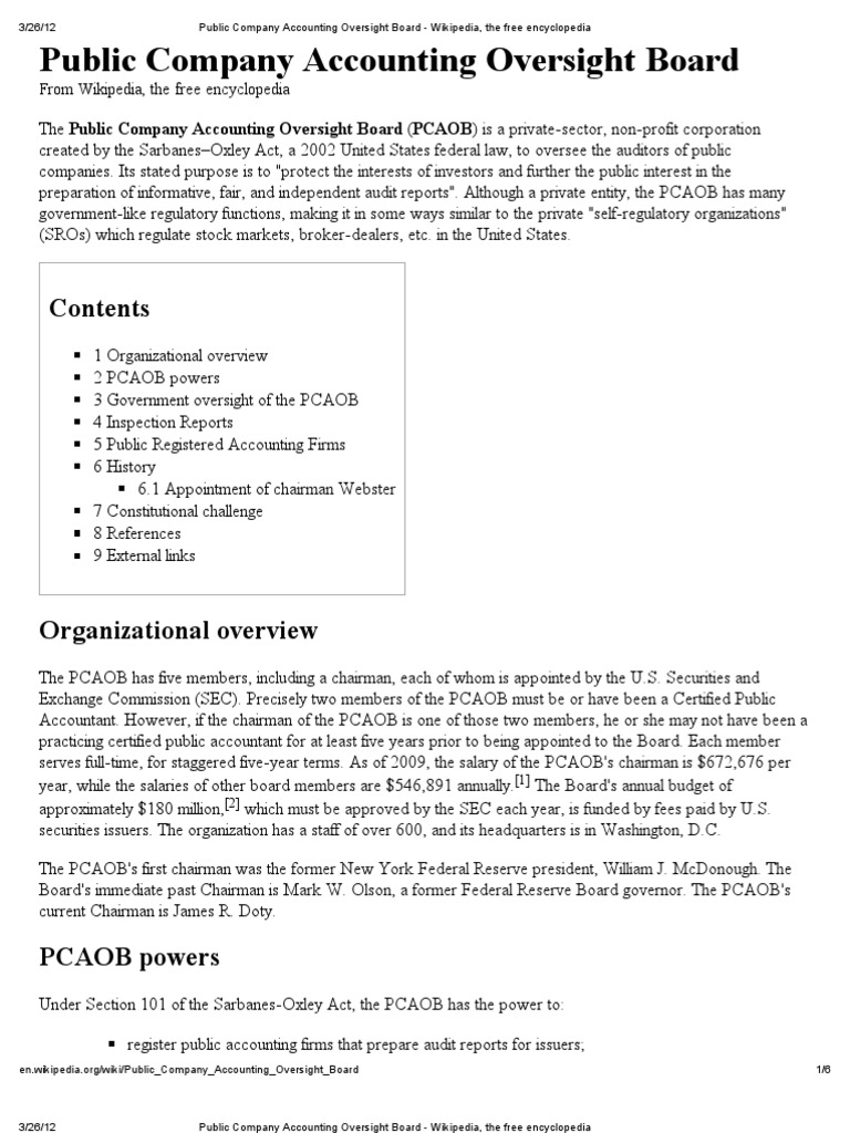 Public Company Accounting Oversight Board Wikipedia, The Free